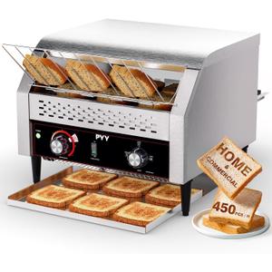 PYY Commercial Conveyor Toaster 450pcs/h - Electric Conveyor Belt Toaster for Toast, Bun, Bagel, Bread, Heavy Duty Stainless Steel Toaster Oven for Restaurant, Bakery, Buffet Use