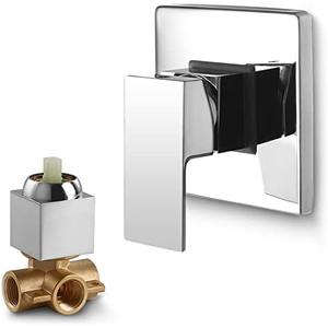 SKOWLL Square Single-Function Shower Handle Valve, Wall Mount Brass Rough-in Valve Bathroom Trim Kit Tub Shower Mixer Control Kit, Polished Chrome