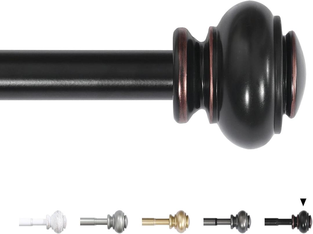 H.VERSAILTEX Curtain Rods for Windows 16.2 to 43.8 Inches 3/4 inch Diameter Adjustable Decorative Telescoping Curtain Rod with Brackets Heavy Duty Splicing Window Rods with Classic Finials, Black
