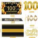 100th Birthday Decorations Men Women with 100th Birthday Banner, Black and Gold Table Cloth, Number Balloons, Large Sash,Cake Topper and Candles