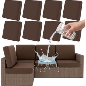 Smiry Waterproof Patio Cushion Covers, Stretch Outdoor Couch Slipcovers Replacement Washable Furniture Protector Sofa Chair Seat Cover for Dogs and Pets (8 Pcs, Coffee)