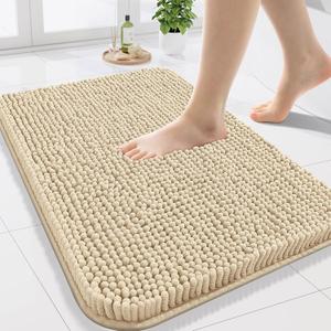 Arotive Bathroom Rugs 24x16, Extra Soft Absorbent Shaggy Chenille Bath Rugs, Machine Washable Rubber Backing Non-Slip Bath Mats for Bathroom Floor Tub and Shower, Home Decor Accessories, Beige