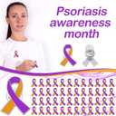 Yinkin 120 Pcs Psoriasis Awareness Pins Bulk Gifts World Psoriasis Day Concept Awareness Purple Lavender and Orange Ribbon Lapel Pin Survivor Gifts for Prevention Charity Supplies Decorations