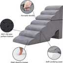 Dog Stair for High Beds 32 inches Tall, 33D Foam Dog Ramp for Bed 32 inches, 7-Step Pet Stair Steps for Small Large Dogs for Bedsides Climbing, Non-Slip Doggie Steps for Older Dogs/Cats, Grey