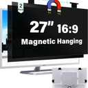 [2 Pack] Magnetic 27 Inch Computer Privacy Screen for 16:9 Aspect Ratio Widescreen Monitor, Hanging Eye Protection Anti Glare Blue Light Computer Monitor Privacy Filter, Removable 27 in Protector Film