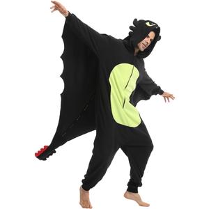 Laahoem Animal Black Dragon Pajamas Zipper Unisex Adult Hooded Men Women Jumpsuit Costume Cosplay Sleepwear (Medium)