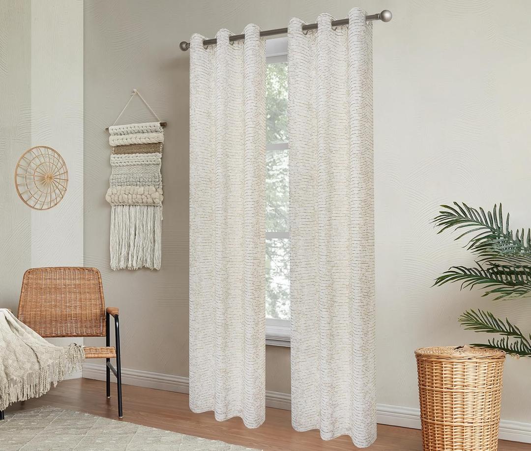 Sheer Window Curtains 2 Panels 38" W x 84" L (76" W) Linen Textured Curtains & Drapes for Living Room, Bedroom, Farmhouse Curtains, Boho Decor, Light Filtering Window Treatments with Grommets