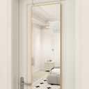 BEAUTYPEAK 14" x 48" Adjustable Height Over The Door Mirror, Rectangular Full Length Hanging Door Mirror with Shatterproof Tempered Glass Aluminum Alloy Frame for Dormitory, Gold