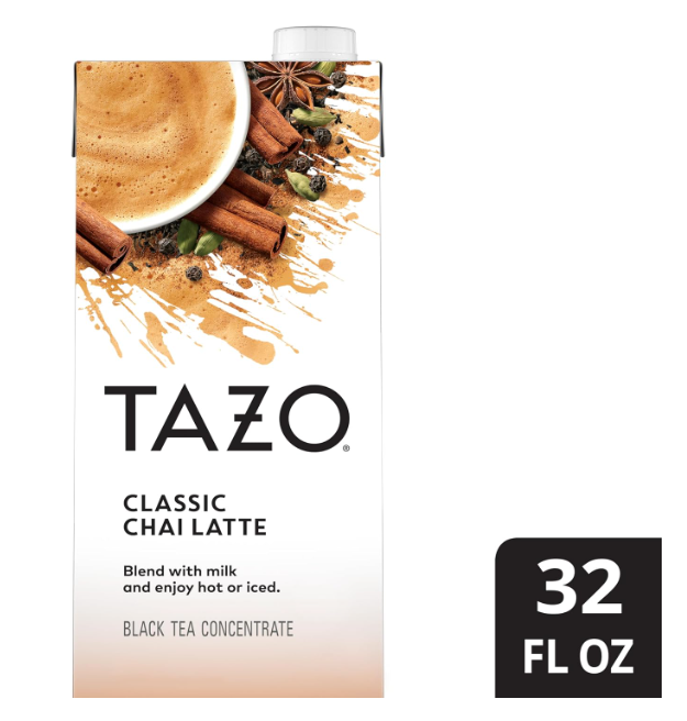 TAZO Organic Chai Latte Black Tea Concentrate, Enjoy Hot or Iced, 32 FL OZ (BBD: 22Jun 2027)