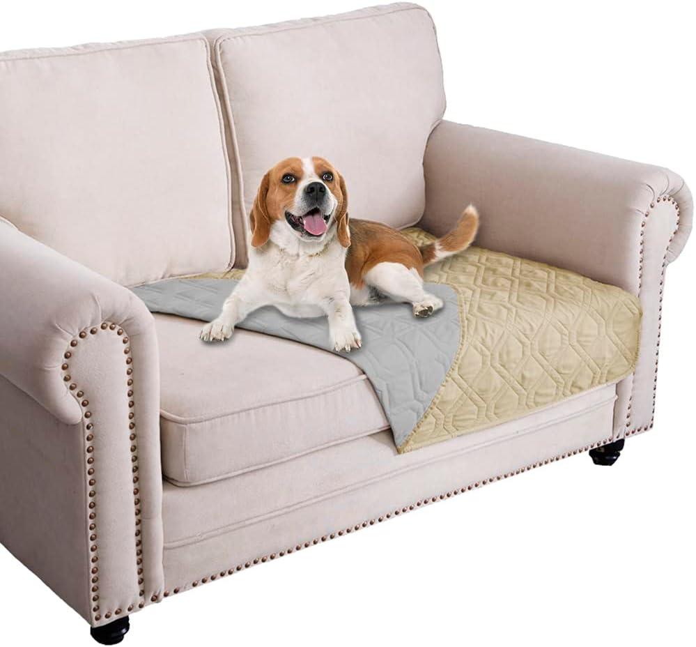 Ameritex Waterproof Dog Bed Cover Pet Blanket for Furniture Bed Couch Sofa Reversible (30x53 Inch (Pack of 1), Beige+light grey)