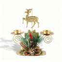 ABTOLS Reindeer Tealight Candle Holders with Red Berry, Christmas Elk Gold Candlestick Holder for Taper Candle Tea Light Holder for Table Centerpiece Festive Xmas Ornaments Home Decor