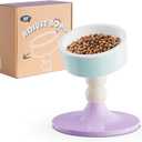 Ceramic Elevated Raised Cat Bowls,3 Heights Adjustable Raised Dog Bowl Stand for Indoor Cats and Small Dogs,15 Tilted Cat Food Feeding DishesAdjusts to 4.69", 5.98", 7.28" (Pink & White)