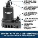 Superior Pump 91570 3300GPH Thermoplastic Submersible Utility Pump with 10-Foot Cord, 1/2 HP