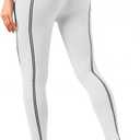 Fisoew Women's High Waisted Yoga Leggings Striped Seamless Butt Liftting Stretchy Running Gym Workout Pants White, M