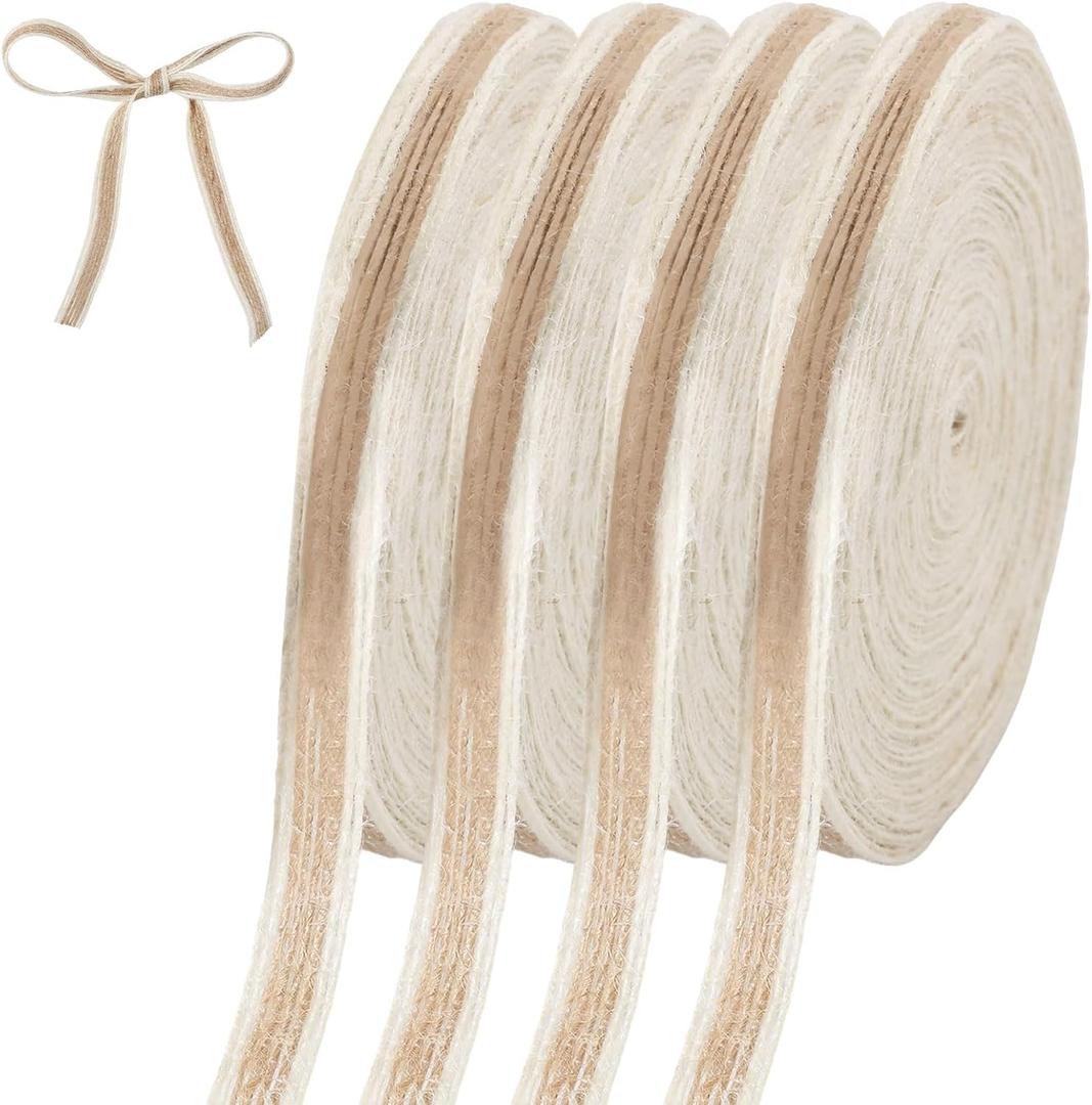 5 Rolls Burlap Ribbon for Crafts 10.94 Yards Jute Ribbon Natural Linen Ribbons for Gift Wrapping Hair Bows Parties Wedding Decoration Crafts Sewing