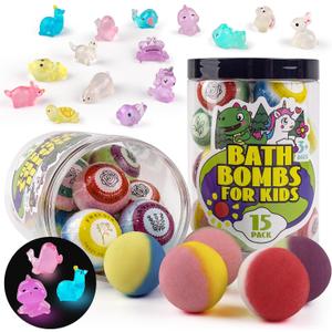 Bath Bombs for Kids with Surprise Inside, 15-Piece Surprise Bath Bombs for Kids, Jar Gift Set with Hidden Toys, Natural Organic Fizzies for Girls and Boys