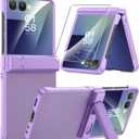 Miimall for Samsung Z Flip 7 Slim Case with Hinge Protection, Kickstand and Tempered Glass, Matte Texture Grip Sturdy Dust Proof Anti-Slip Ultra Thin Full Cover for Galaxy ZFlip7 5G Phone Case Purple
