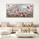 yiijeah Wall Art for Living Room Fower Bedroom Floral Canvas Framed Prints Pictures Colorful Wall Decor Watercolor Large Nature Wildflower Paintings 58x29 Inches