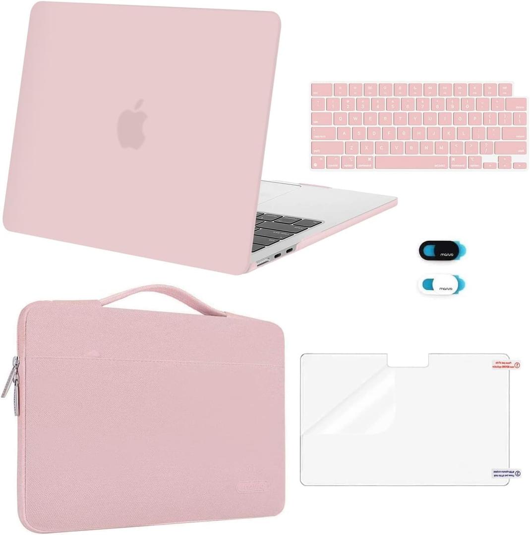 MOSISO Compatible with MacBook Air 13 inch Case M5 2026 M4 2025 M3 M2 2024-2022 A3449 A3240 A3113 A2681,Hard Shell&Sleeve Bag&Keyboard Skin&Webcam Cover&ScreenFilm for MacBook Air 13.6, Baby Pink