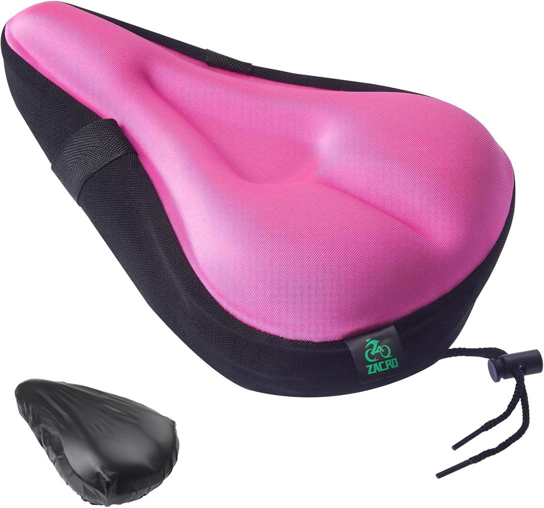 Zacro Bike Seat Cushion - Gel Padded Bike Seat Cover for Men Women Comfort, Extra Soft Exercise Bicycle Seat Compatible with Peloton, Outdoor & Indoor Bike Saddles (Pink)