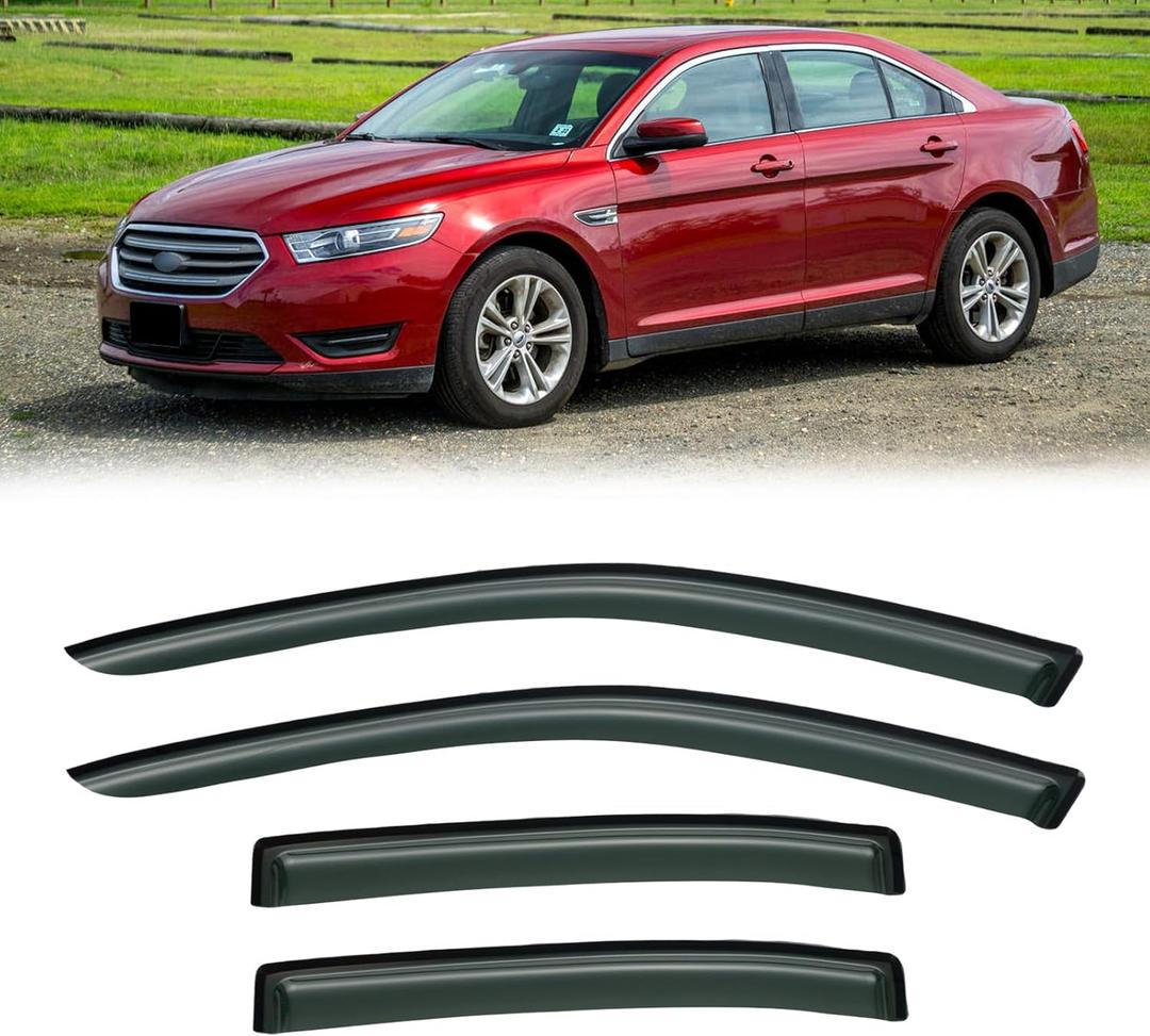 Rain Guards for 2010-2019 Ford Taurus, Out-Channel Window Visor Shields Vent Deflector Shade Wind Dark Smoke 2011 2012 2013 2014 2015 2016 2017 2018 11 12 13 14 15 16 17 18 19, Outside-Mount, 4PCS