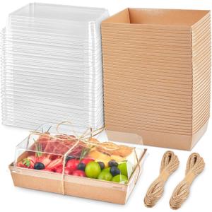 7x5 Inches Charcuterie Boxes with Clear Lids, 50 Pack Paper Bakery Boxes with Window Take Out Containers for Cupcakes, Salads, Strawberries, Cookies and Treats (Brown)