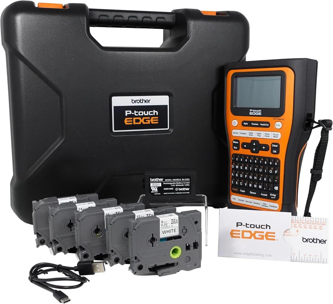 Brother PT-E510BP Contractor Kit: P-Touch Handheld Industrial Label Printer with USB-C & Dual Auto-Cutter Plus 5 Tapes (up to 24mm Labels)