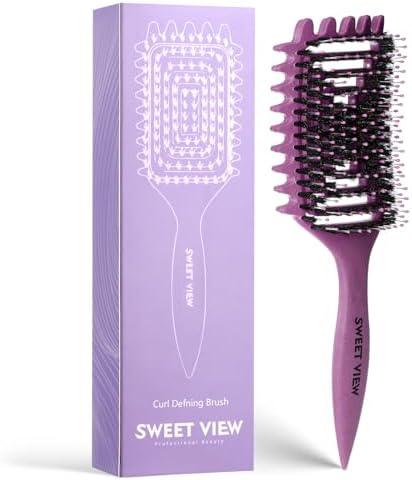 SWEET VIEW Curly Defining Brush, Tangle-Free Defined Curls, EdgeLift, Volume, Enhancing Waves, Set of 4, Color (Purple, Pink, White)