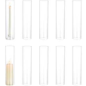 Hewory Hurricane Glass Candle Holders: 10 PCS Clear Open Ended Cylinder Candle Holder Sleeve for Candlestick Holders - Taper Candle Holder Bulk for Wedding Christmas Centerpiece Decor (D 2.5" x H 11")