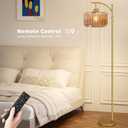 ILLMTW Glass Floor Lamp for Living Room,Bedroom,Gold Mid Century Modern Standing Lamp with Remote,Dimmable Brass Tall Lamp Amber Flower Lamp Vintage Floor Lamps Arc Floor Light Boho Bohemian
