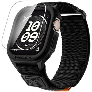 Bandletic Rugged Case with Band Compatible with Apple Watch 49mm(Ultra 3/2/1),46mm(Series 11/10), 45mm(Seriess 9/8/7),44mm(SE3/SE2/SE/6/5/4), Protective Cover Sport Accessories for iWatch Men (Black)