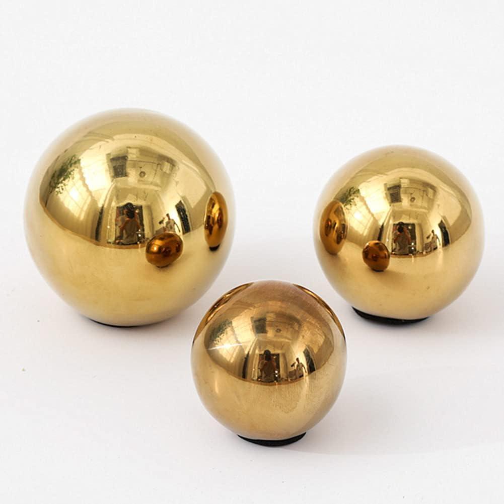 Decorative Orbs Abstract Art Ball (Set of 3) Ceramic Statue Sculpture Decoration Ornaments for Living Room Dining Room Office Cabinet Bar Shelves Table Center Pieces (Golden Ball WG123)