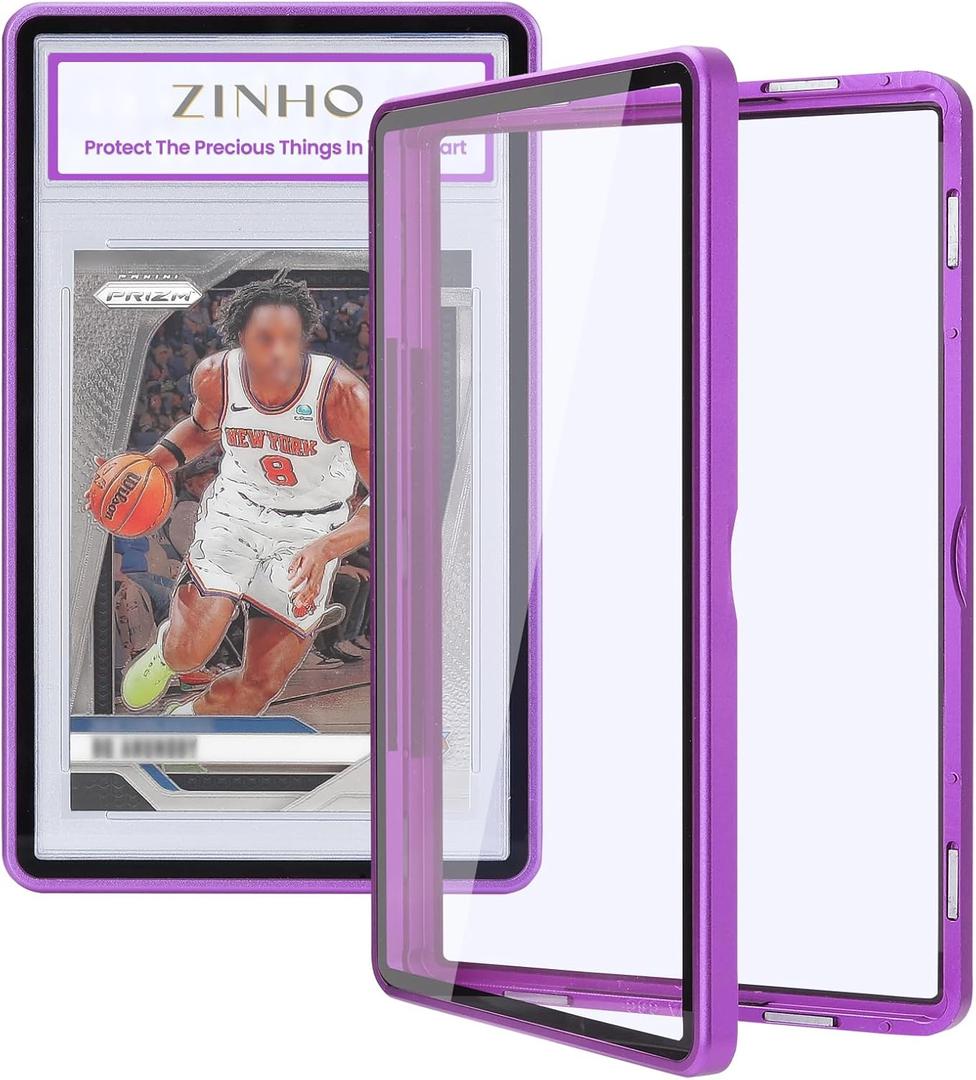 ZINHO Graded Card Case Magnetic Aluminum Alloy Slab Protector Display Case Fits 35PT PSA/CGC/CSG Cards, UV Protection (Purple)