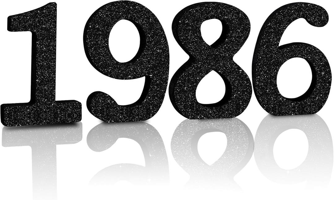 TONIFUL 4 Inch 1986 Black Glitter Table Centerpiece Sign 1986 Number Block for 40th Birthday Decoration,Fourty Years Old Birthday Table Decoration,Class of 1986 Reunion Decorations or Anniversary