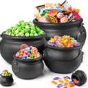 Halloween Decorations - 6 in 1 Package Large Black Plastic Witches Cauldron - Cauldron Candy Bowl - Trick or Treat - Cauldron Pot for Indoor Outdoor Party Table Decor