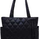 Puffer Tote Bag for Women, Lightweight Tote Handbag with Compartments, Quilted Shoulder Bag for Work Travel Sport