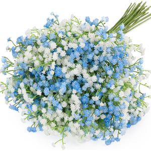 N&T NIETING Babys Breath Flowers, 15Pcs Fake Gypsophila Plants Artificial Blue White Baby Breath Flowers Bulk for Wedding Bouquets Party Home Garden Decoration, Blue & White
