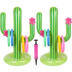 2 Pack Inflatable Cactus Ring Toss Game Sets,Cactus Pool Game Toys Target Toss Floating Swimming Summer Game Toys for Mexican Fiesta Party Accessories Hawaiian Pool Beach Party Decoration Supplies