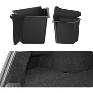 BASENOR 2020 2021 Tesla Model Y Trunk Organizer, (Proprietary Design) Waterproof Rear Trunk Storage Bins Side Box with Carpeted Lip Interior Accessories Set of 2 for 5-Seater