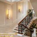 Hard Wiring Connection Indoor Wall Lamp, Modern Alabaster Wall Sconce, LED Warm Light Natural Marble Wall Light, Gold Brass Wall Lamp, Living Room Bedside Hallway Decorative Lighting Fixtures