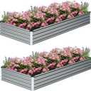 ZUNUDA 2 Pcs 8×2×1FT Galvanized Raised Garden Bed，Metal Planting Box for Outdoor Vegetable, Fruit, Planter Gardening (Silver)