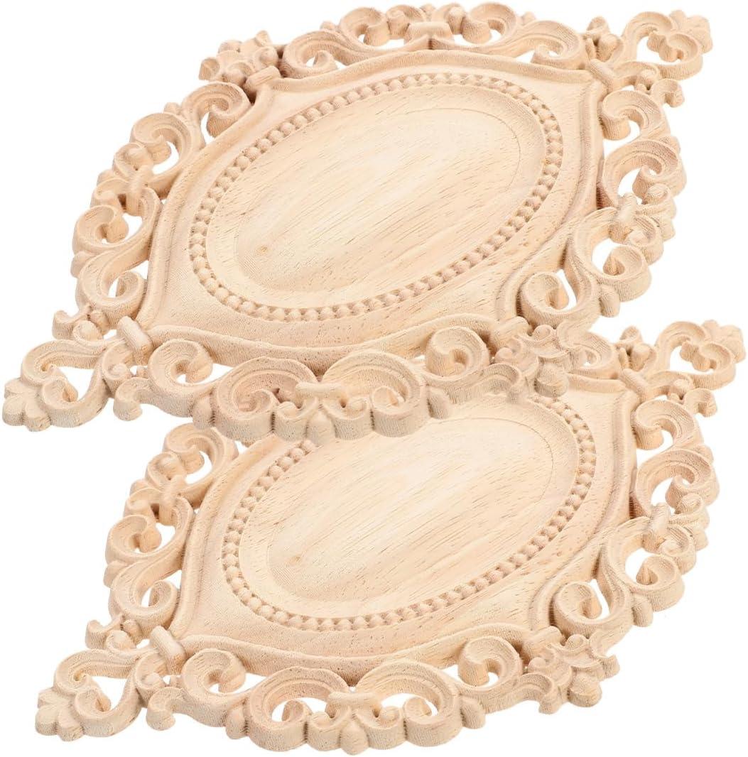 Homoyoyo 2Pcs Woodsy Oval Mirror 3D Wall Decals: Wood Appliques for Furniture Wood Appliques Onlays for Cabinet Nightstands Headboard Dresser Craft Home DIY Project