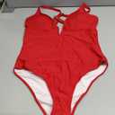 SHAPERIN Women's One Piece Swimsuit Deep V Neck Bathing Suits Tummy Control Push Up Padded Swimwear (Medium, Red)