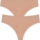 S4Bolivelan Seamless Thongs No Show Ladies Thong Women Underwear Sexy Panties 2 Pack (4), Nude US4