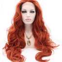 xiweiya Copper Red Lace Front Wig Long Wave Auburn Synthetic 13x4 Lace Front Wigs Reddish Brown Hair Glueless Wig Ginger Hair Free Part Heat Resistant 180% Density Wig for Women Drag Queen 26inch