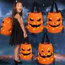 Talltalk 3 Pcs Halloween Light up Bucket LED Trick or Treat Drawstring Bags Multipurpose Reusable Pumpkin Candy Goodies Bucket for Kids Halloween Supplies Favors(Orange)