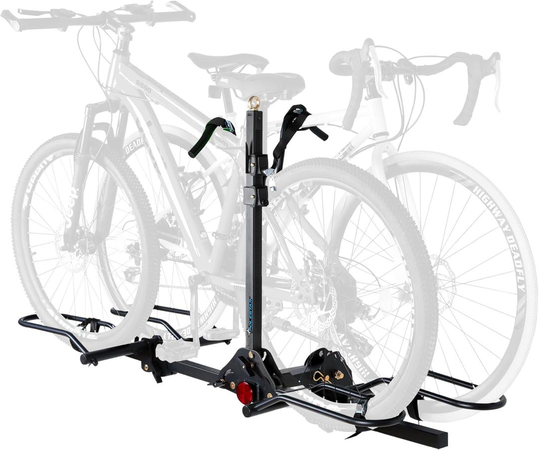POLESTAR Hitch Mounted 2-Bike Rack, 200lbs Capacity Bike Rack Hitch with Lock, 2" Receiver Foldable Platform Mount for E-Bike, Up to 5" Fat Tire Bicycle and Standard, fit Car Trucks SUVs RVs Trailer