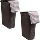 Mind Reader 40L Slim Laundry Hamper, Clothes Basket, Lid, Wicker Design, Plastic, 18"L x 10.4"W x 23.5"H, Set of 2, Brown