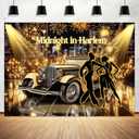 10X8ft Roaring 20s Party Photo Backdrop Photography Background, Great Gatsby Black and Gold 1920s Speakeasy Party Backdrops Photo Booth Prop Decorations Wall Decor Tablecloth