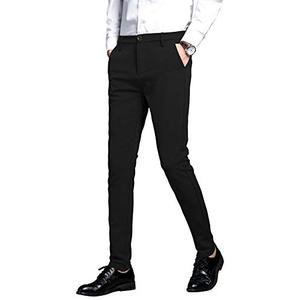 Plaid&Plain Men's Stretch Dress Pants Slim Fit Skinny Suit Pants 7101 Black 32W30L